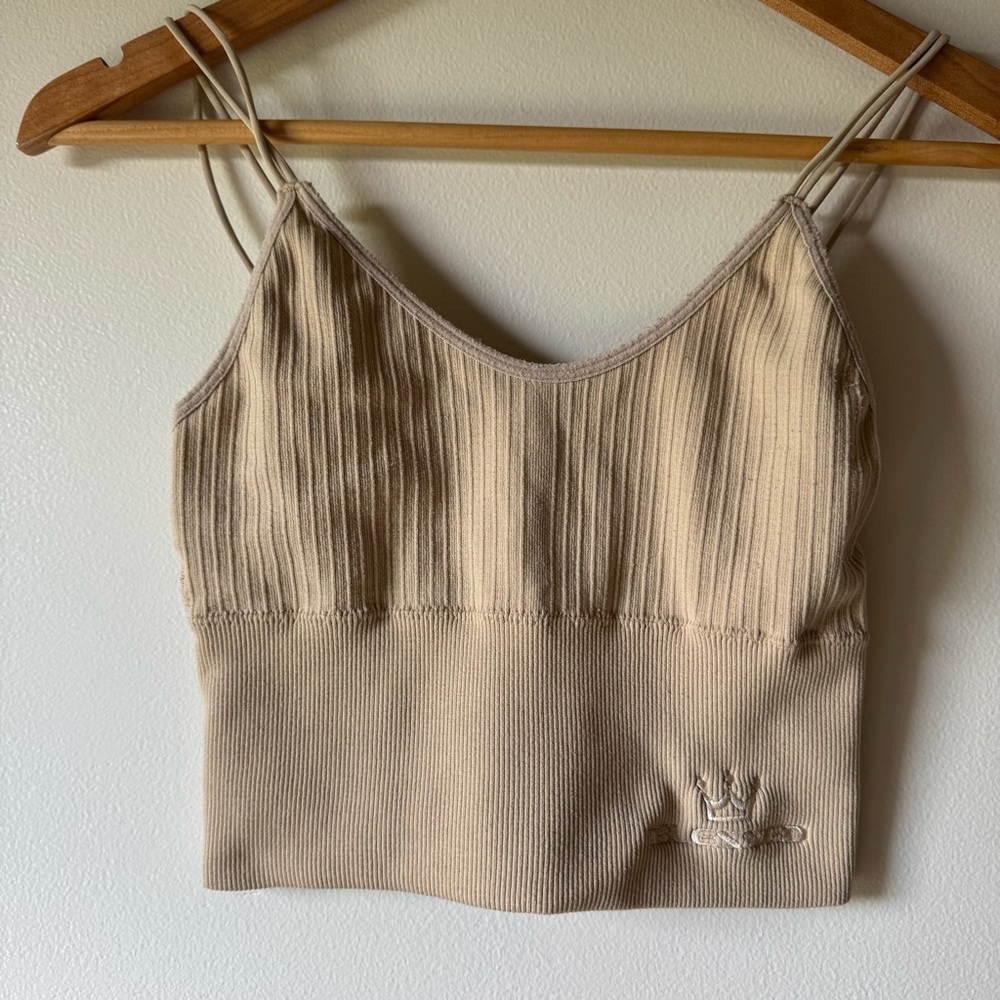 BLESSED Beige Ribbed Cropped Women's Top